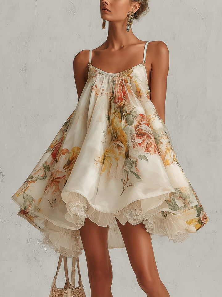 ELOISE | Beige Floral Organza Mini Dress