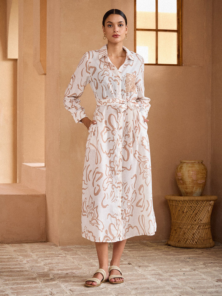SANTORINI | Floral Maxi Shirt Dress with Button-Down Front