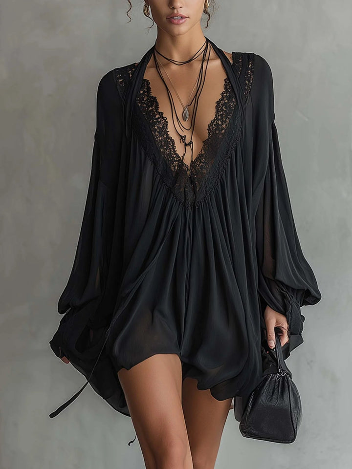 AMARA | Black Mini Dress with Flowing Sleeves
