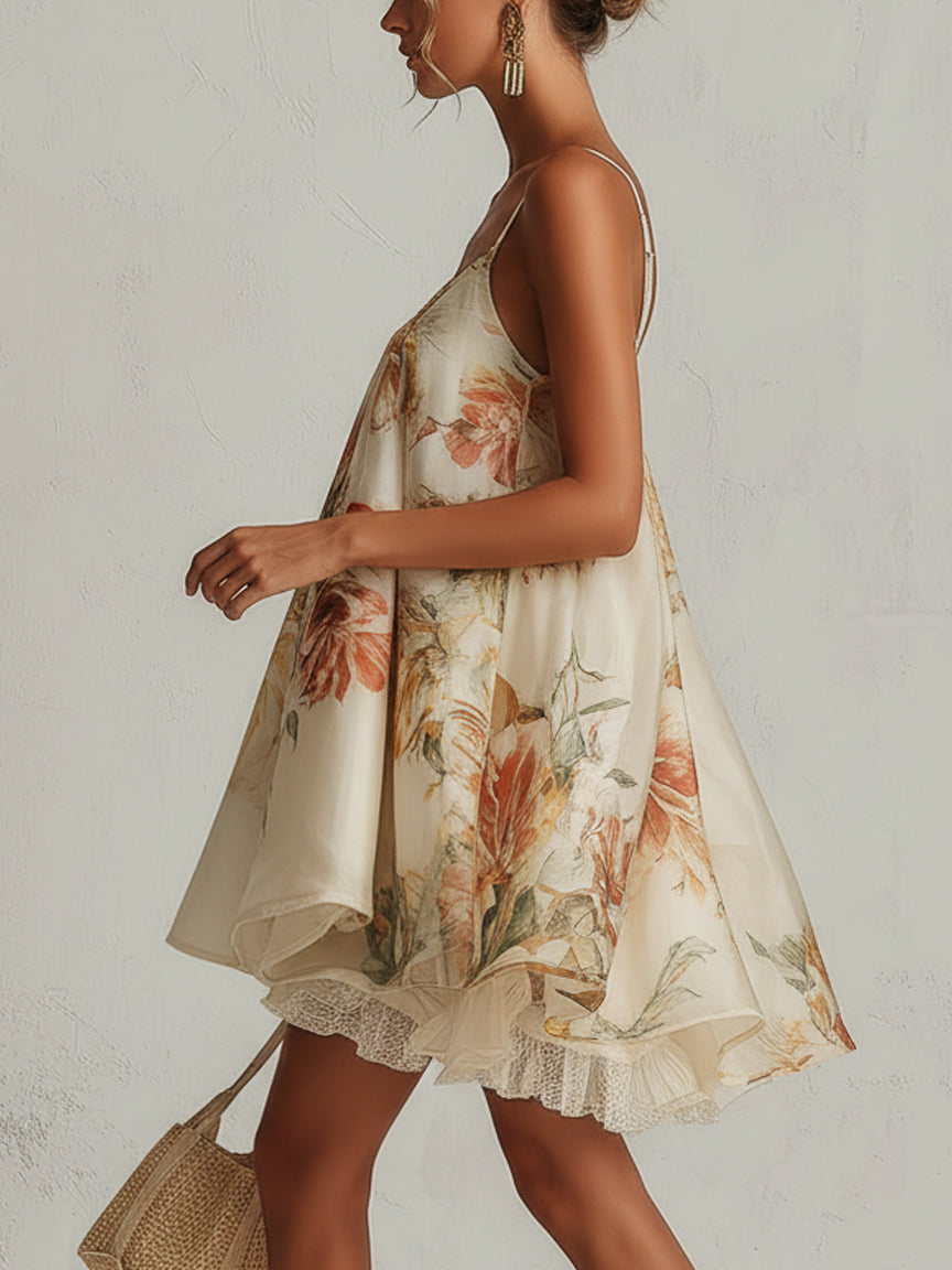 ELOISE | Beige Floral Organza Mini Dress