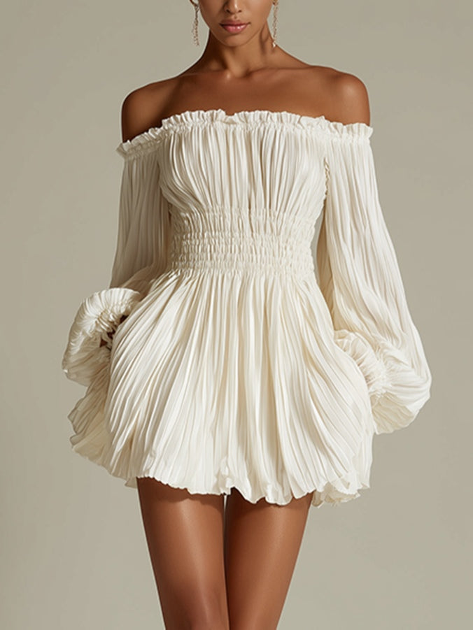 CLARA | White Off-Shoulder Mini Dress with Smocked Waist