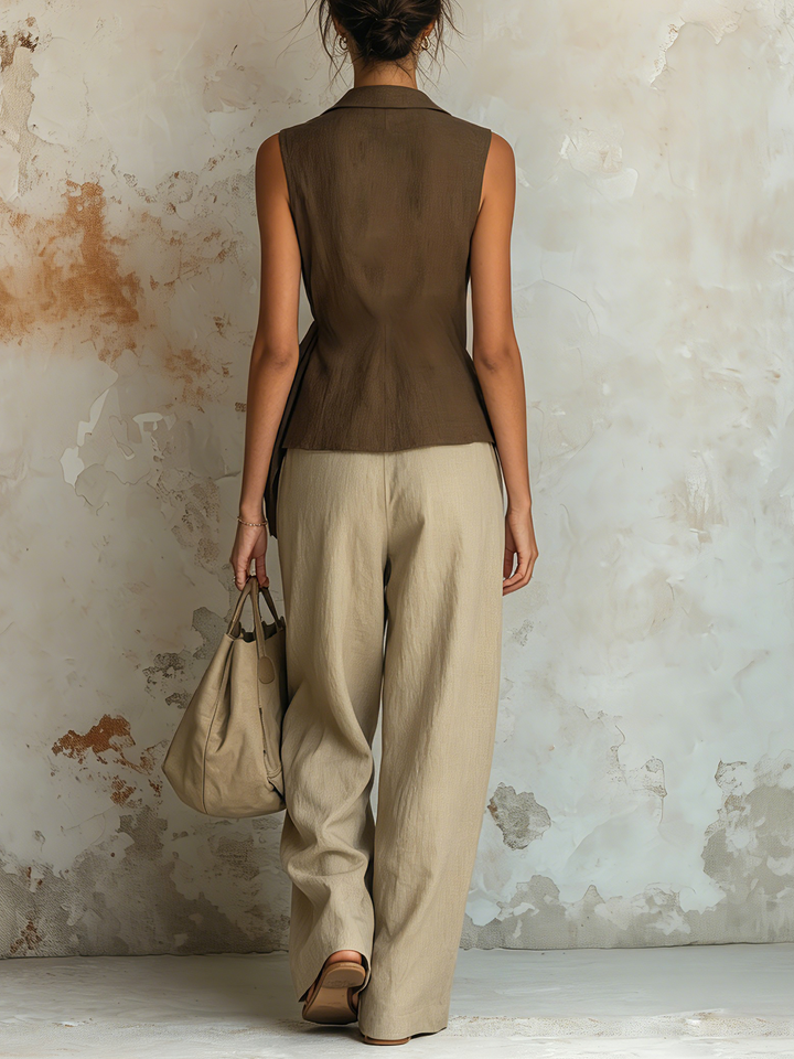 FLORENCE | 2-Piece Linen Vest &amp; Wide Leg Pants Set