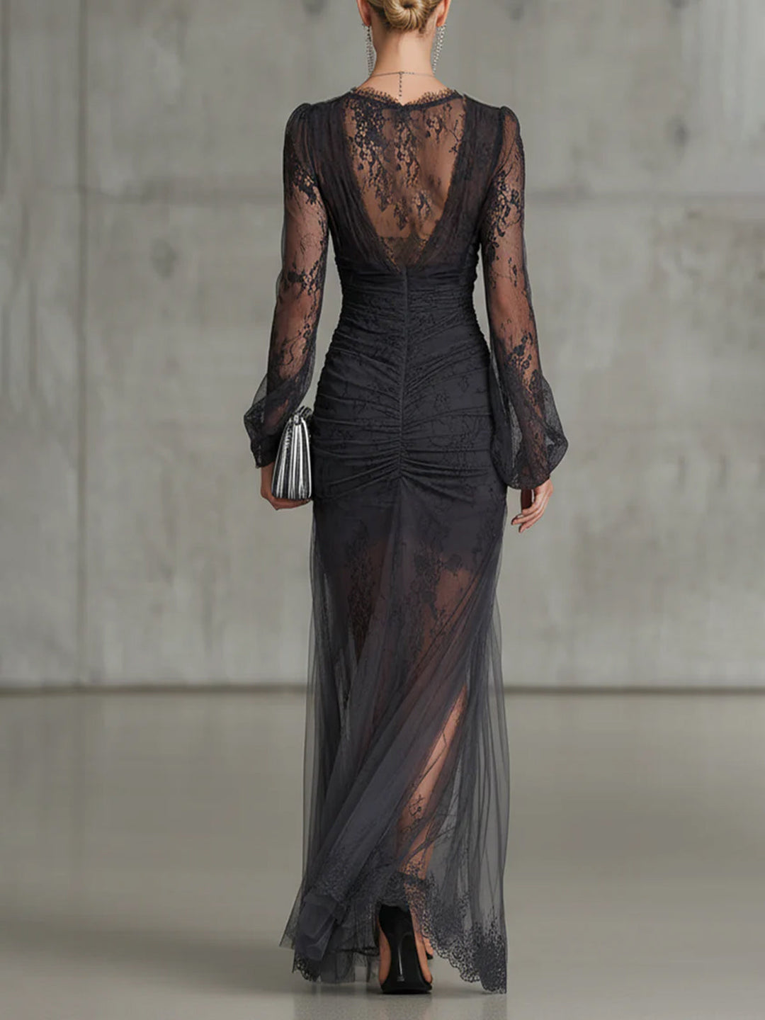 CORDELIA™ | LONG LACE MAXI DRESS WITH V-NECK &amp; SLIT