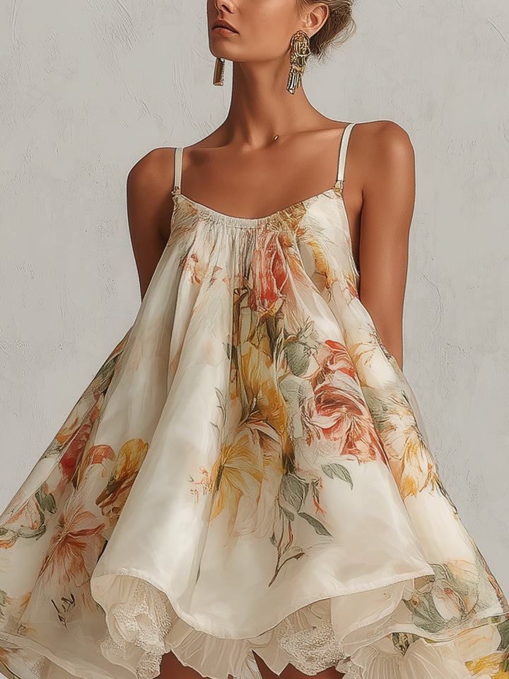 ELOISE | Beige Floral Organza Mini Dress