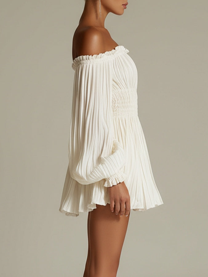 CLARA | White Off-Shoulder Mini Dress with Smocked Waist