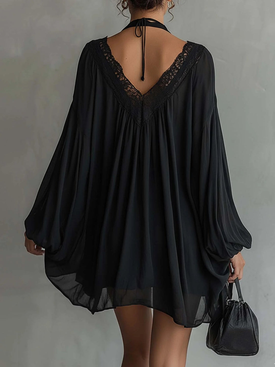 AMARA | Black Mini Dress with Flowing Sleeves