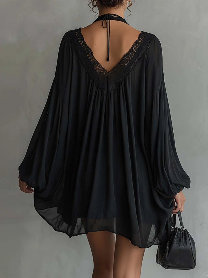 AMARA | Black Mini Dress with Flowing Sleeves