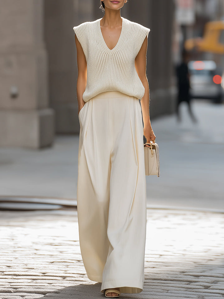 Marlowe | 2-Piece V-Neck Knit Vest &amp; Wide-Leg Trouser Set