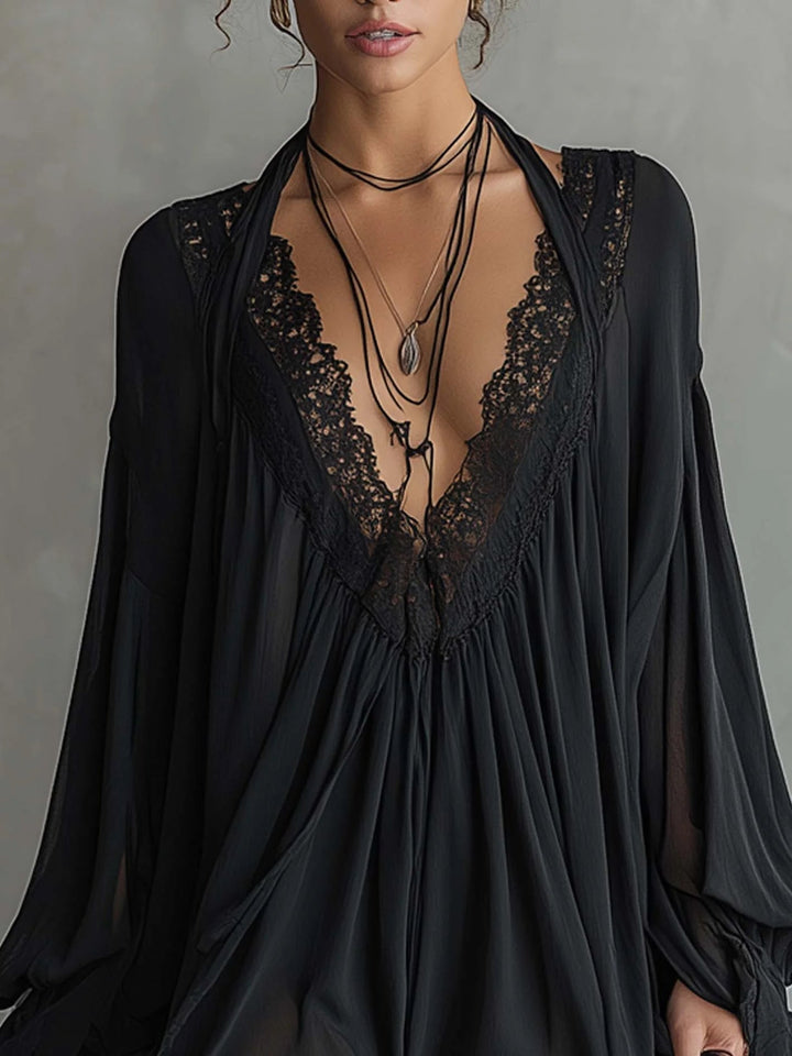 AMARA | Black Mini Dress with Flowing Sleeves