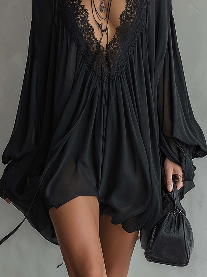 AMARA | Black Mini Dress with Flowing Sleeves