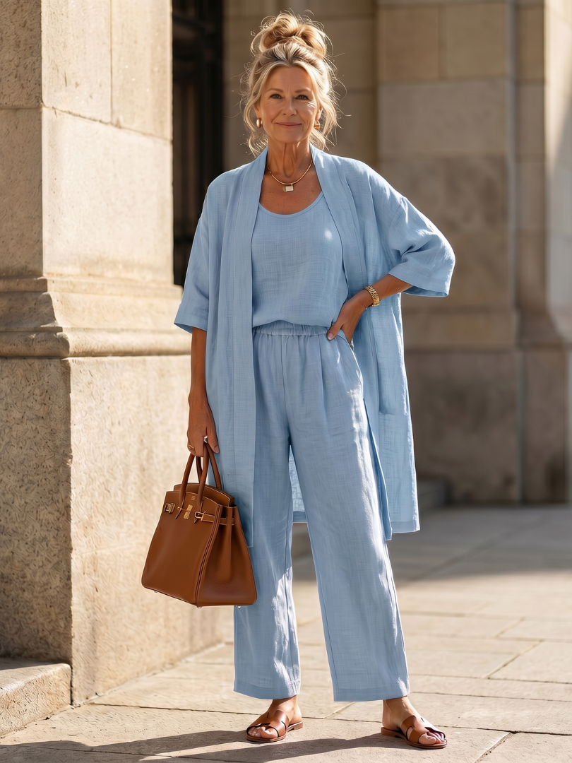 AMARA | 3-Piece Wide-Leg Set with Open-Front Layer
