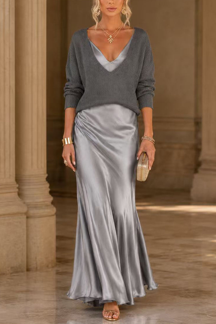 ROSALIE™ | V-NECK SWEATER &amp; SATIN MAXI DRESS SET