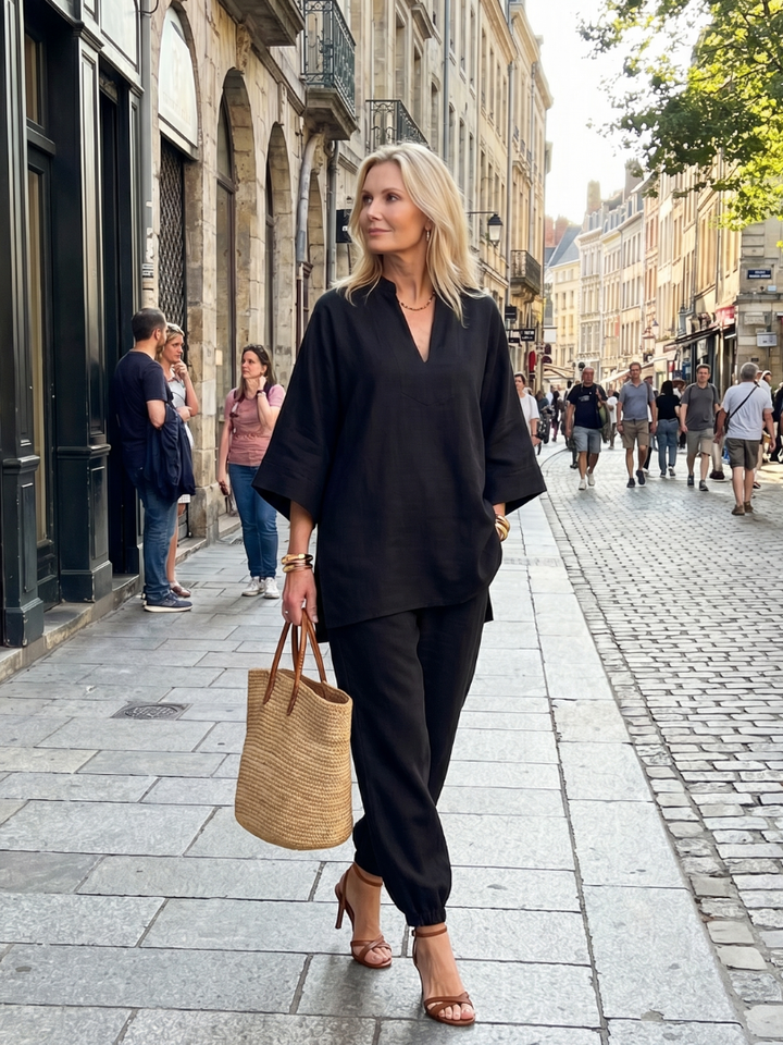 NORELIA | 2-Piece V-Neck Tunic &amp; Gathered Trouser Set