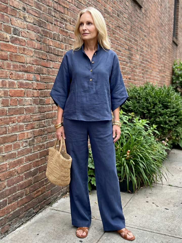 LIVIA | 2-Piece Button-Front Tunic &amp; Trouser Set