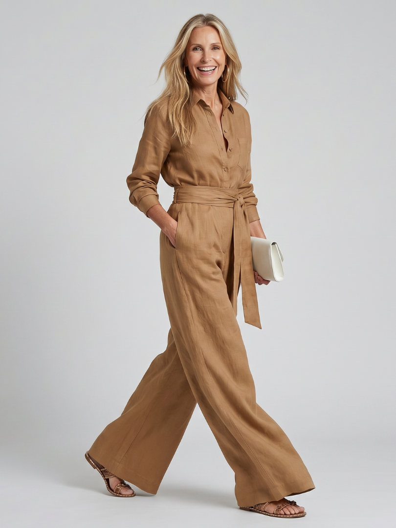 NOVA | Button-Front Wide-Leg Jumpsuit