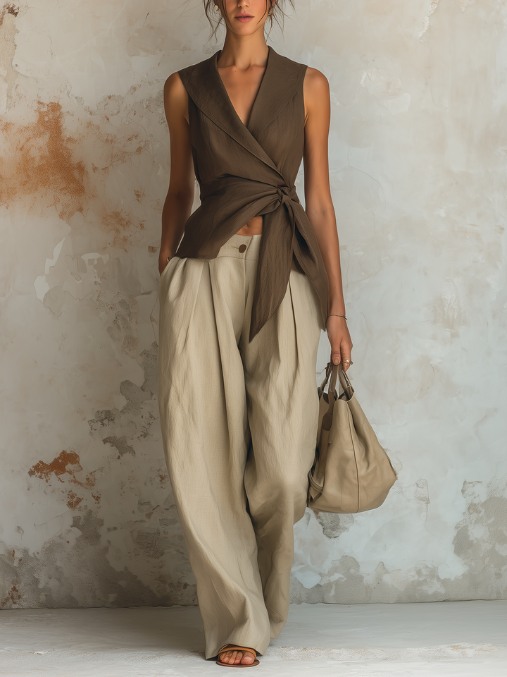 FLORENCE | 2-Piece Linen Vest &amp; Wide Leg Pants Set