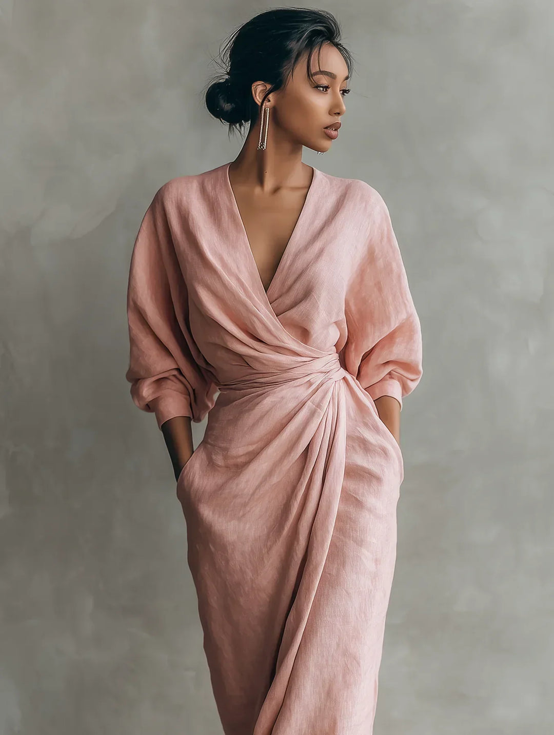 LAVINIA™ | WRAP-STYLE V-NECK MAXI DRESS