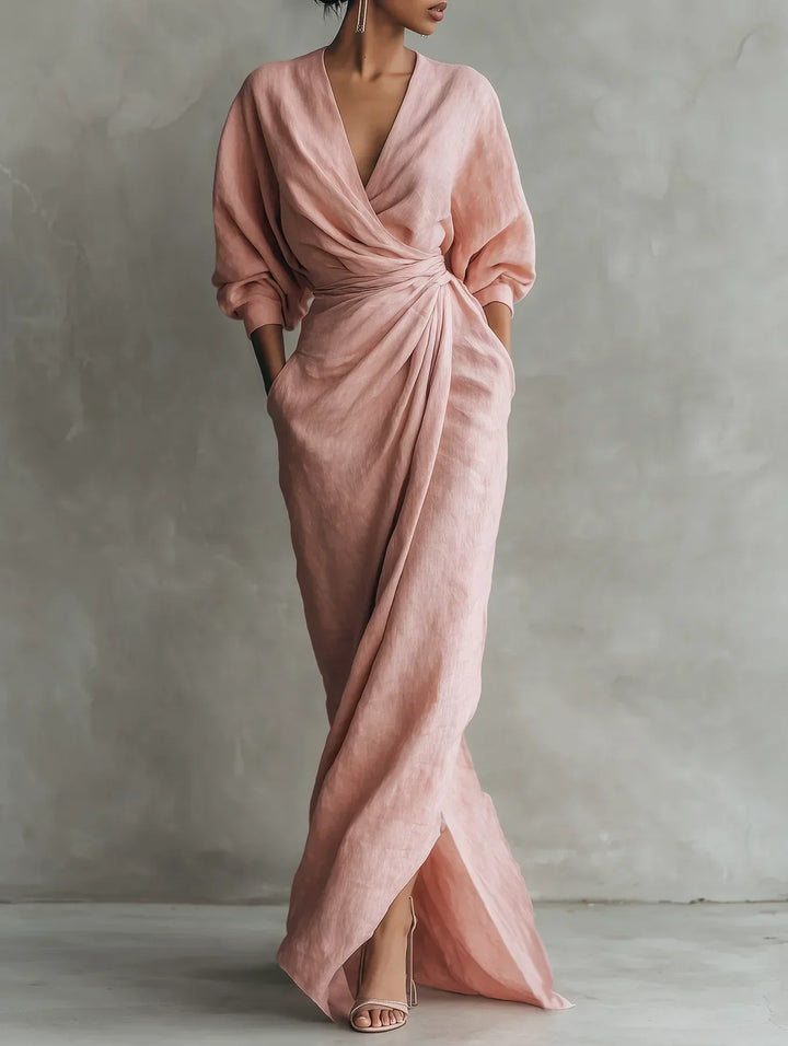 LAVINIA™ | WRAP-STYLE V-NECK MAXI DRESS