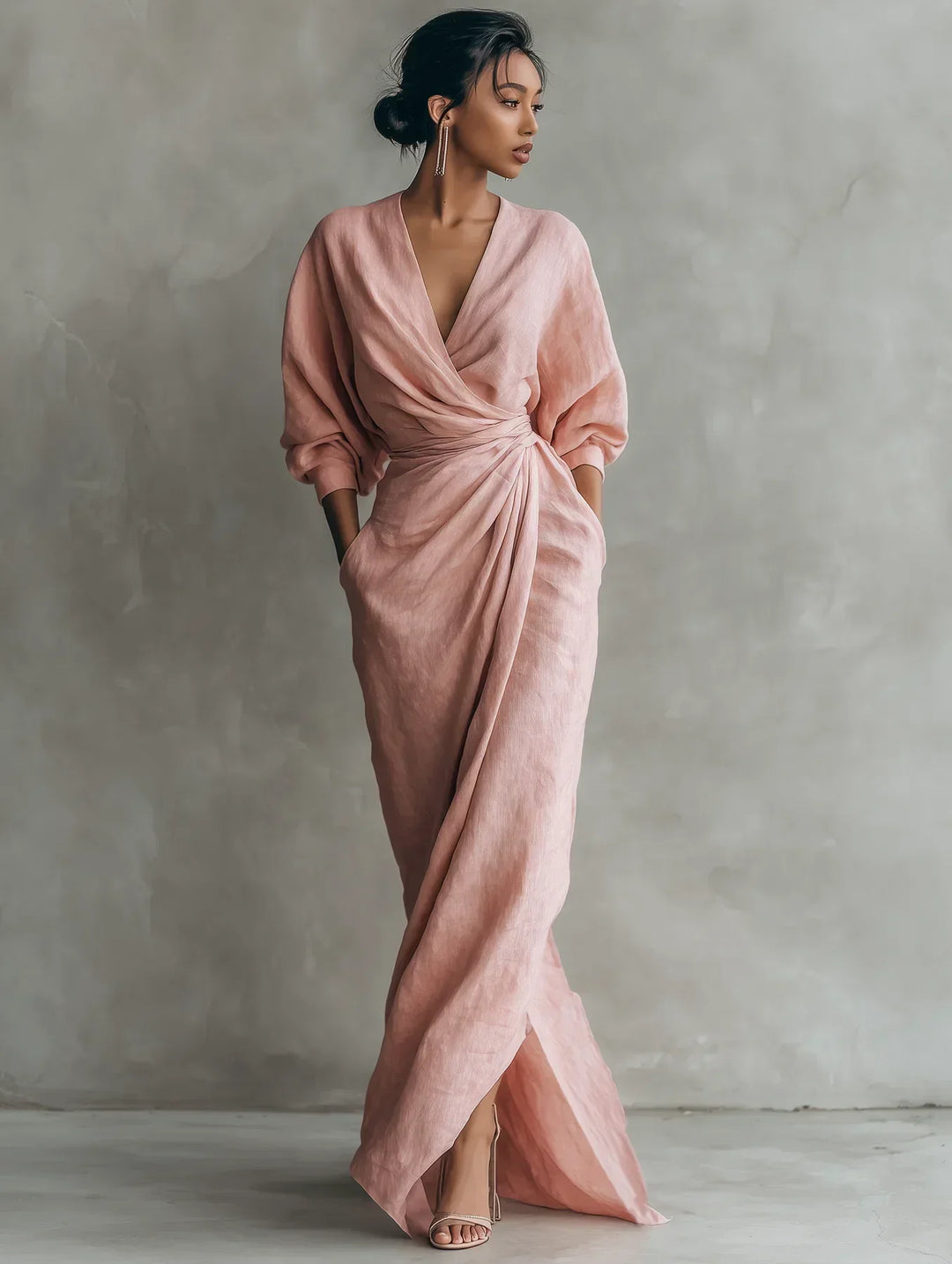 LAVINIA™ | WRAP-STYLE V-NECK MAXI DRESS