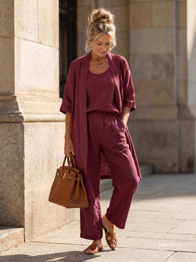 AMARA | 3-Piece Wide-Leg Set with Open-Front Layer