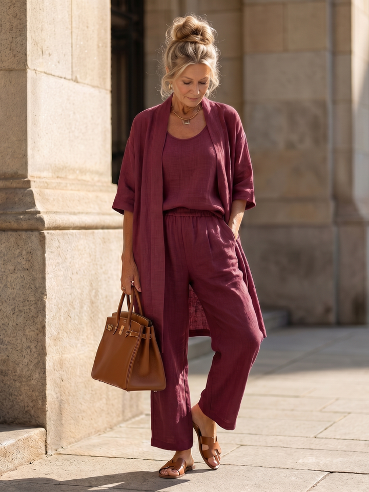 AMARA | 3-Piece Wide-Leg Set with Open-Front Layer