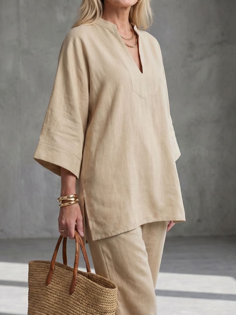 NORELIA | 2-Piece V-Neck Tunic &amp; Gathered Trouser Set