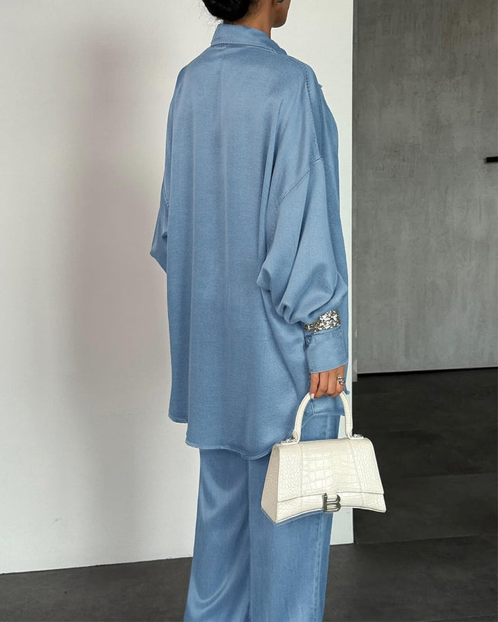 ZAHRA | 2-Piece Button-Front Top &amp; Drawstring Pants Set