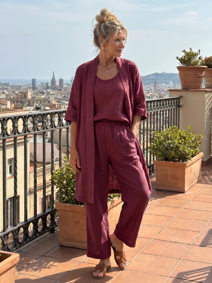 AMARA | 3-Piece Wide-Leg Set with Open-Front Layer