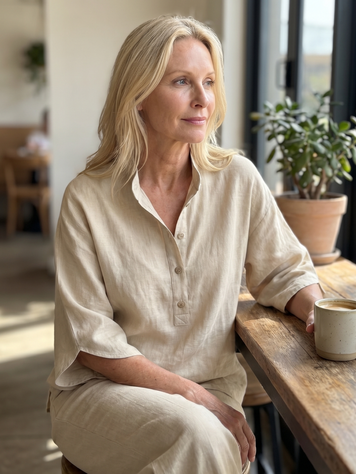 LIVIA | 2-Piece Button-Front Tunic &amp; Trouser Set