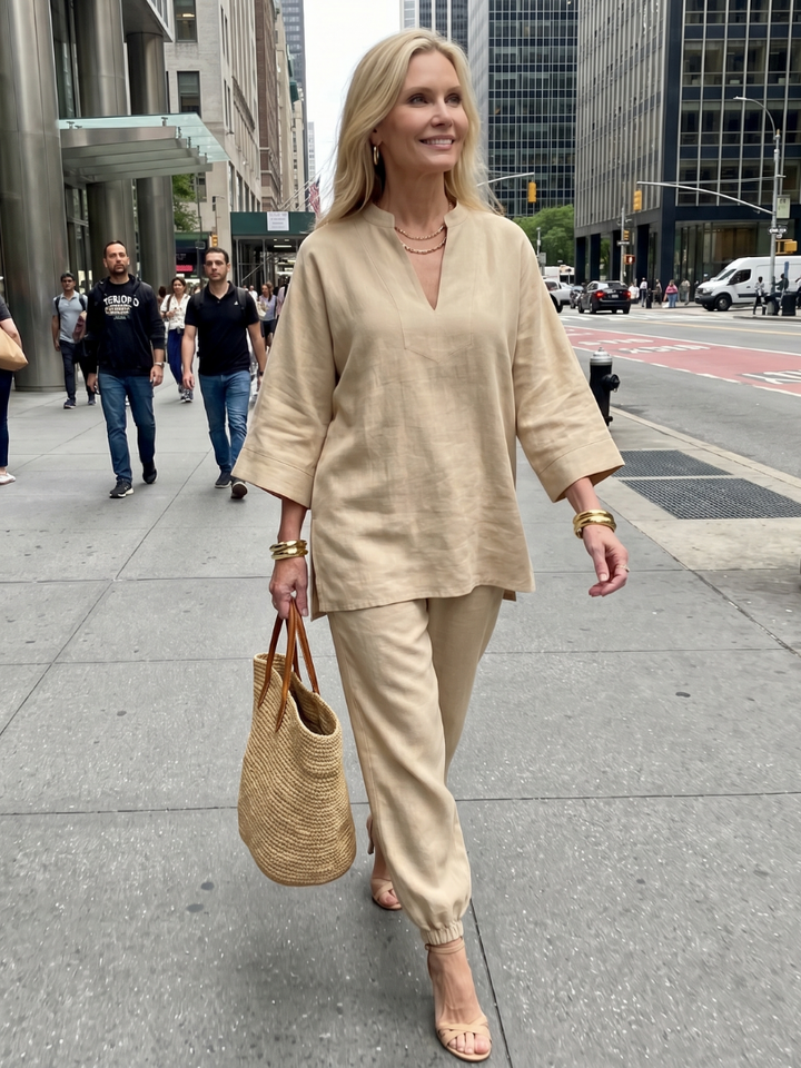 NORELIA | 2-Piece V-Neck Tunic &amp; Gathered Trouser Set