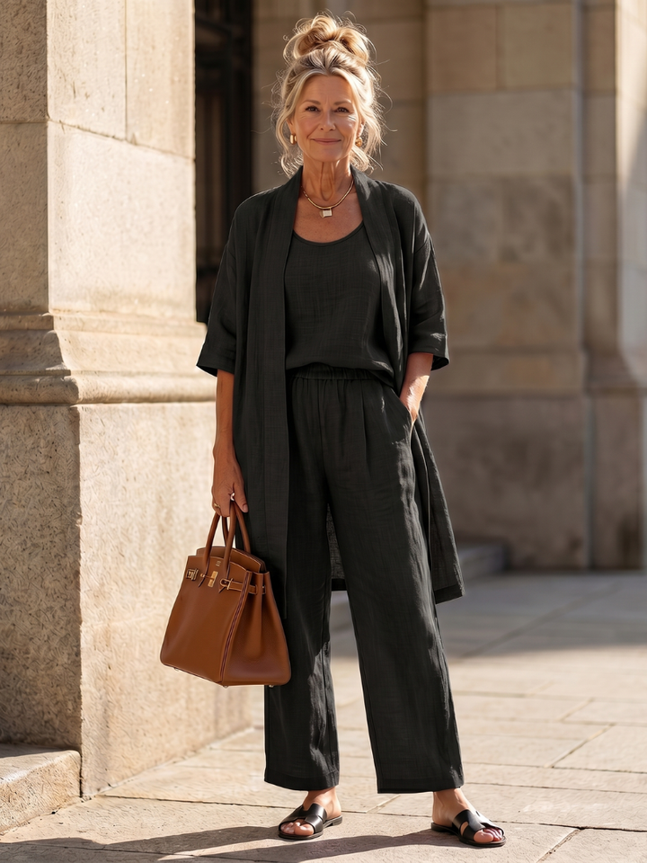 AMARA | 3-Piece Wide-Leg Set with Open-Front Layer