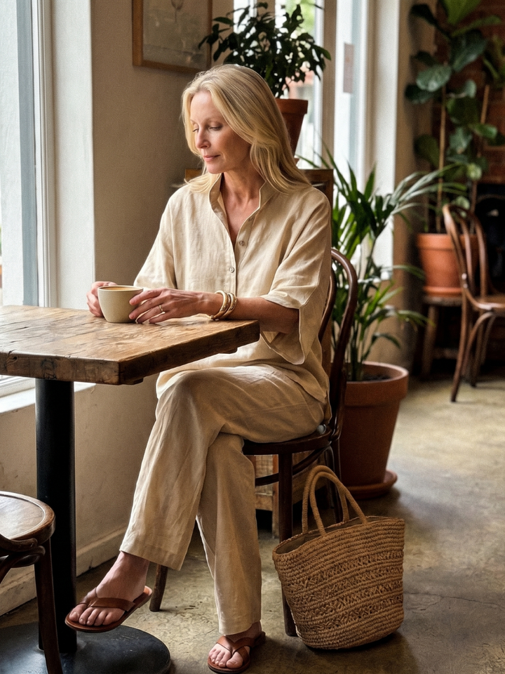 LIVIA | 2-Piece Button-Front Tunic &amp; Trouser Set
