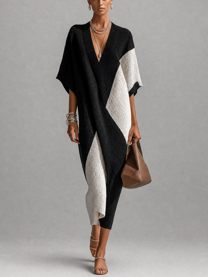 THALIA | BICOLOR V-NECK LONG DRESS