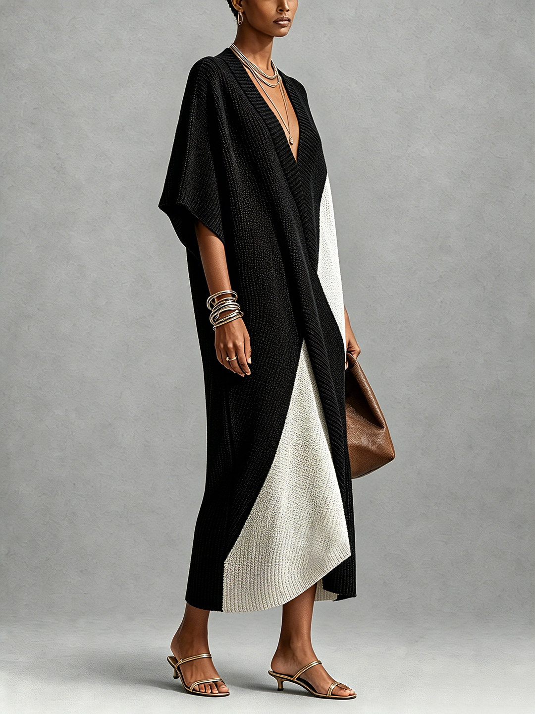 THALIA | BICOLOR V-NECK LONG DRESS