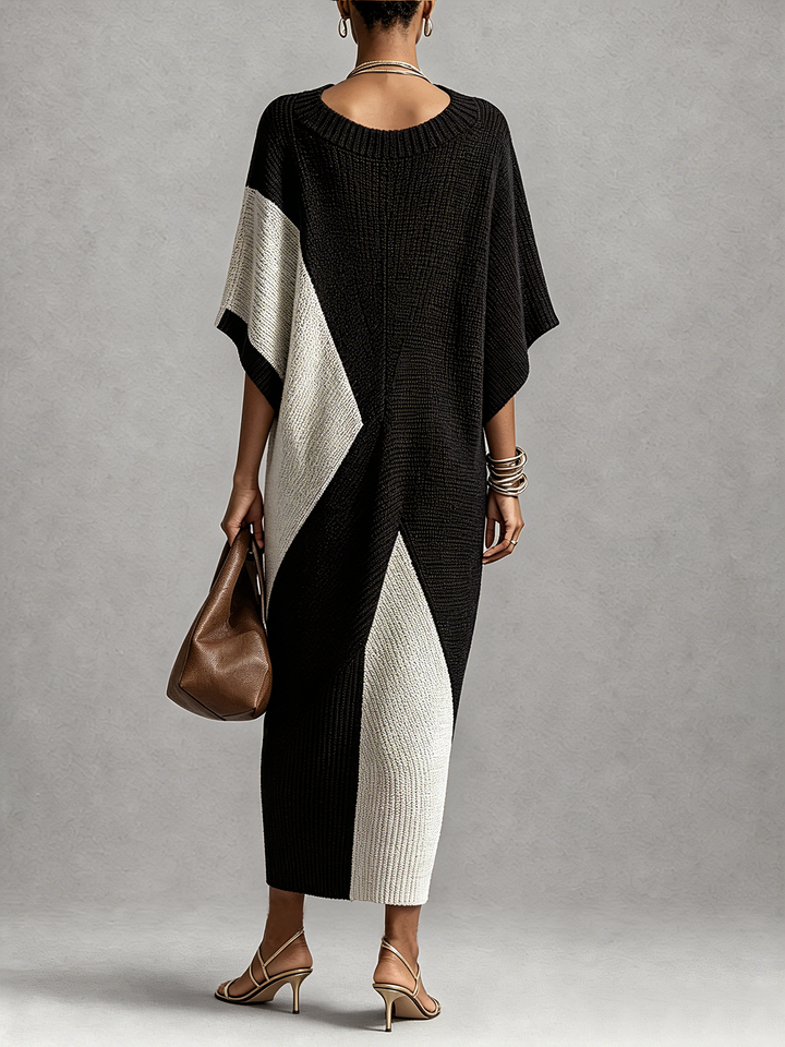 THALIA | BICOLOR V-NECK LONG DRESS