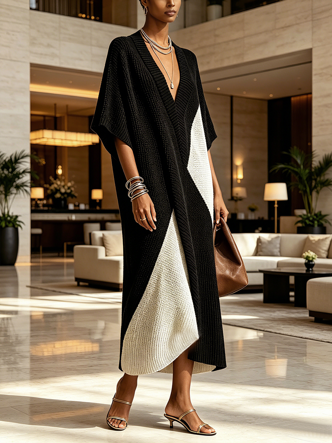 THALIA | BICOLOR V-NECK LONG DRESS