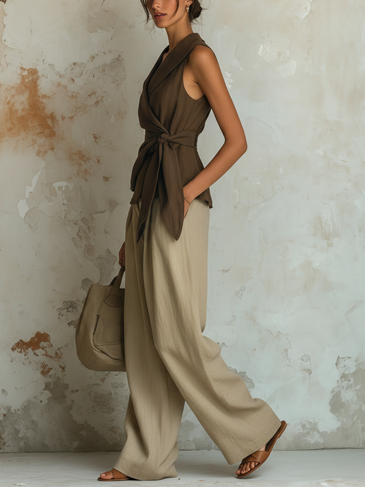 FLORENCE | 2-Piece Linen Vest &amp; Wide Leg Pants Set