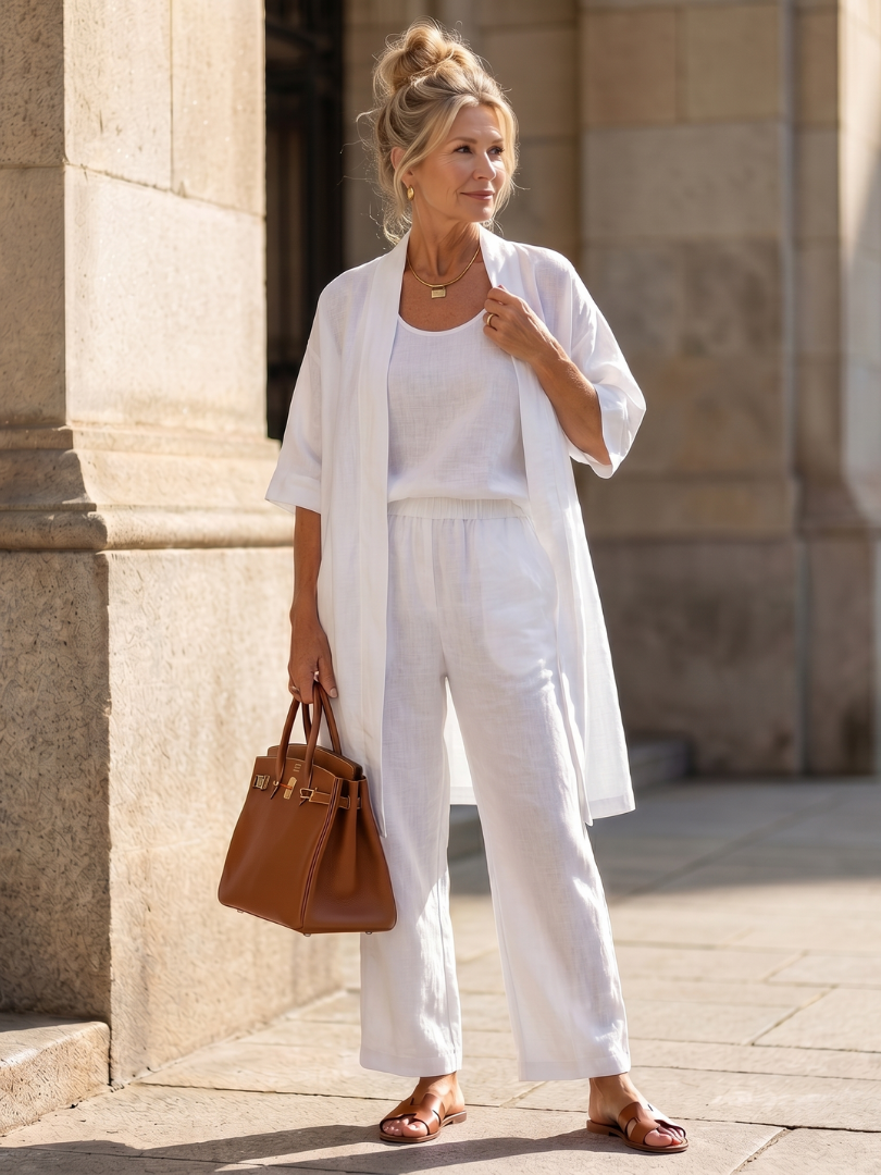 AMARA | 3-Piece Wide-Leg Set with Open-Front Layer
