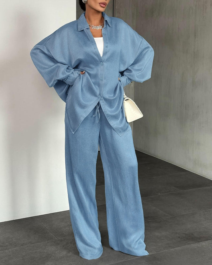 ZAHRA | 2-Piece Button-Front Top &amp; Drawstring Pants Set