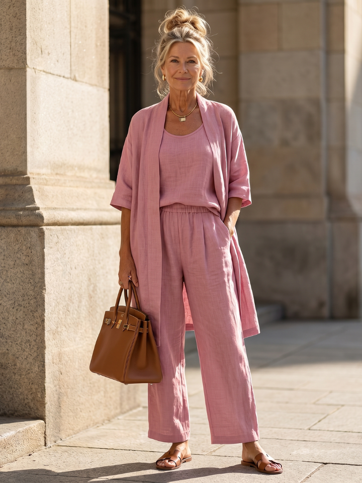 AMARA | 3-Piece Wide-Leg Set with Open-Front Layer