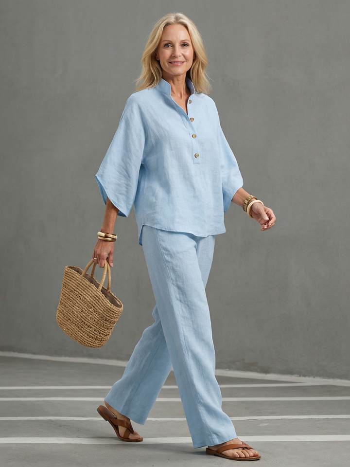 LIVIA | 2-Piece Button-Front Tunic &amp; Trouser Set