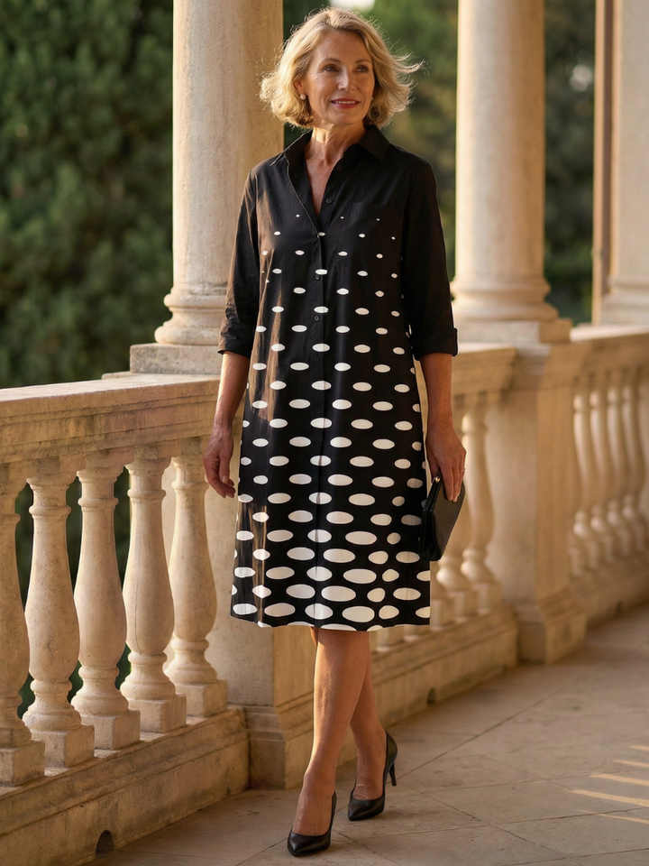 FAYE | Polka Dot Collared Midi Dress
