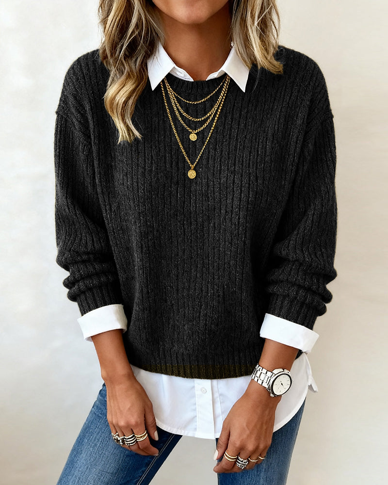 ADELINE™ | LAYERED-LOOK SWEATER WITH SHIRT COLLAR