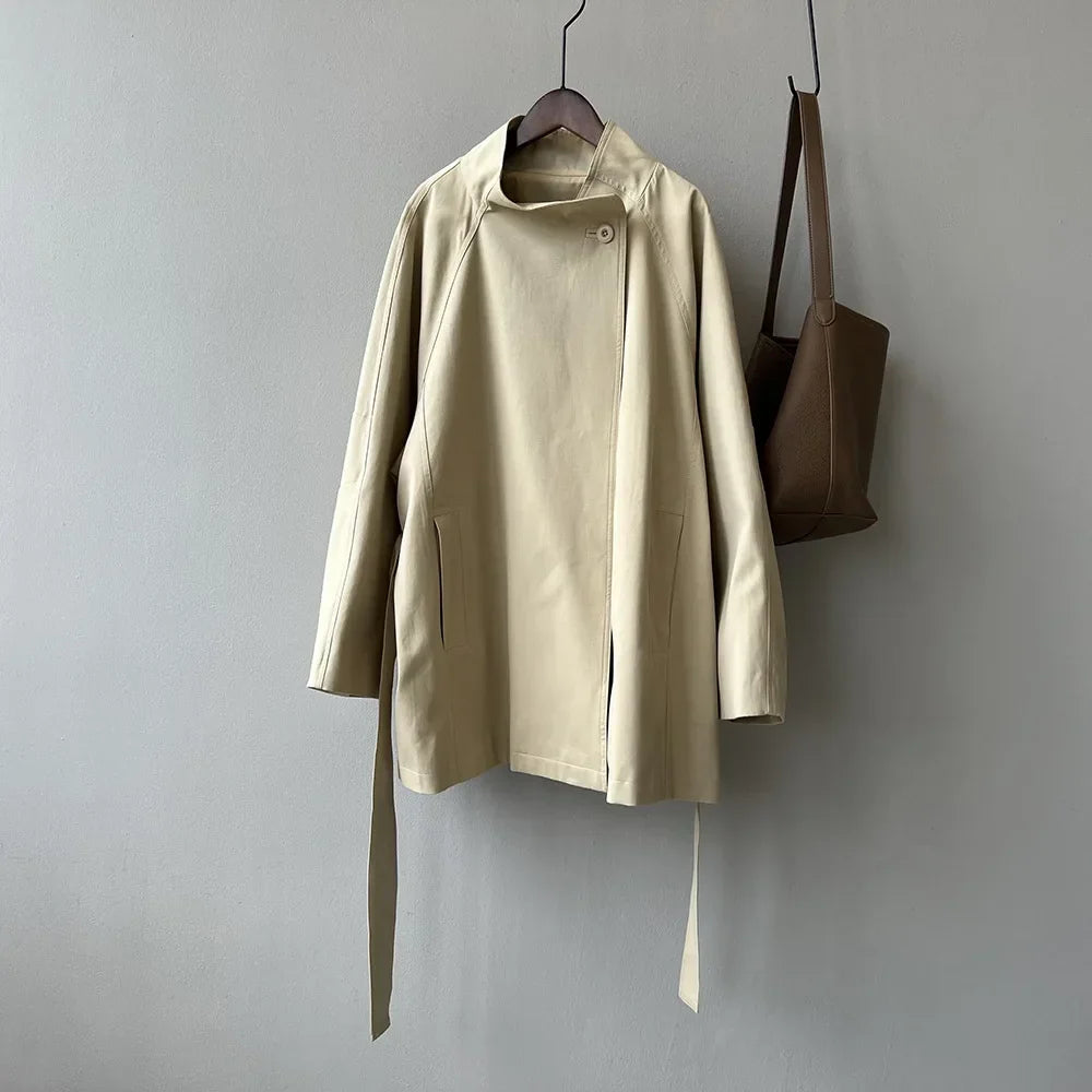 CLASSIC BELTED STAND-COLLAR TRENCH COAT