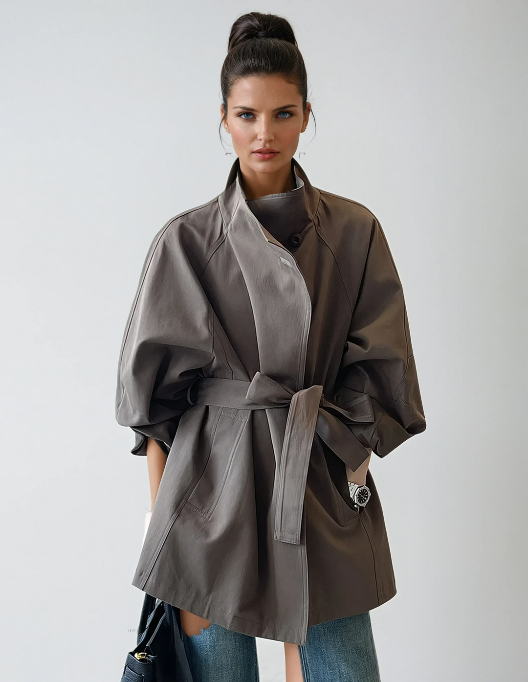 CLASSIC BELTED STAND-COLLAR TRENCH COAT