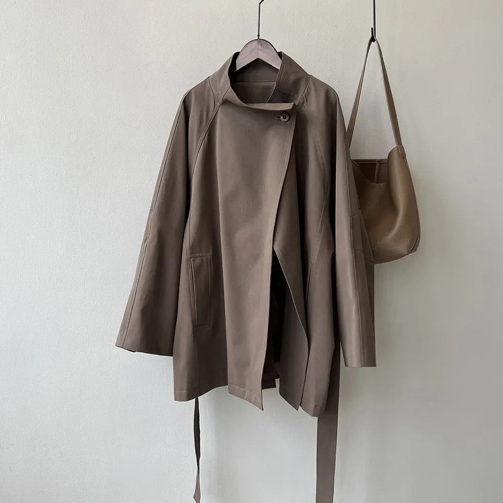 CLASSIC BELTED STAND-COLLAR TRENCH COAT