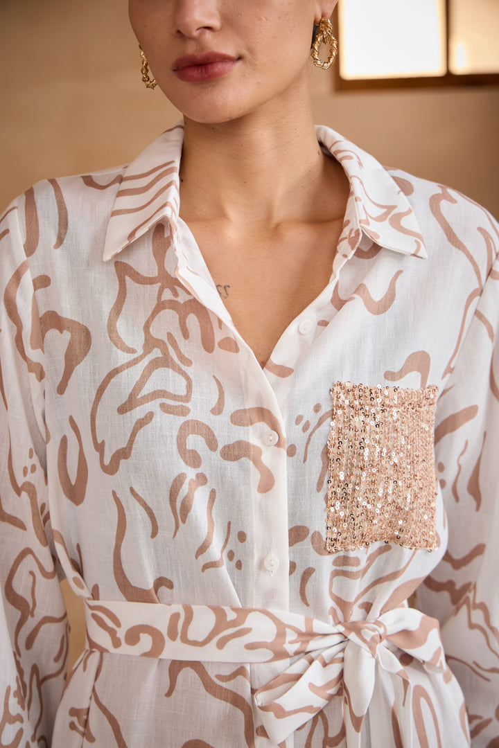 SANTORINI | Floral Maxi Shirt Dress with Button-Down Front
