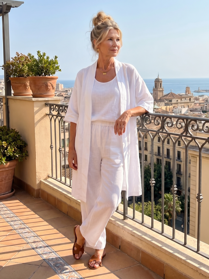 AMARA | 3-Piece Wide-Leg Set with Open-Front Layer