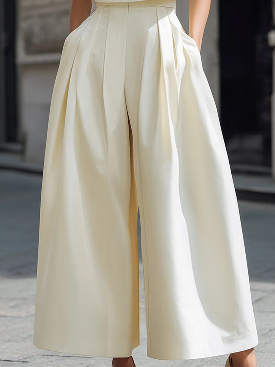 VIVIENNE | 2-Piece High-Neck Cropped Top &amp; Pleated Wide-Leg Pants Set