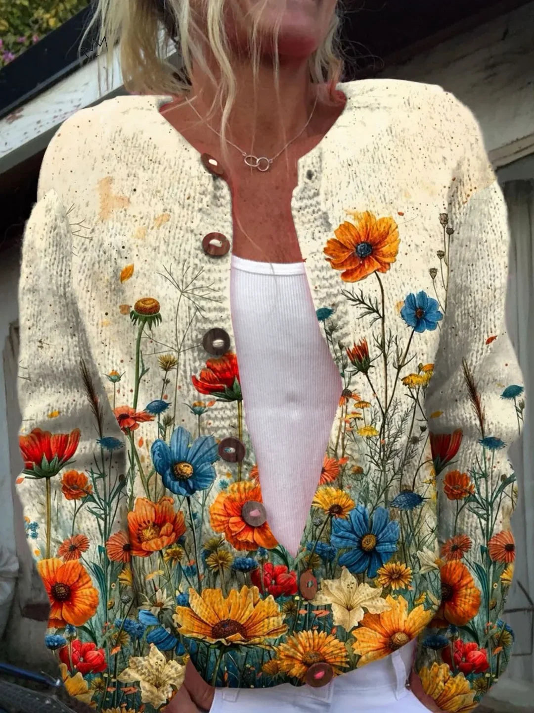 KYRIA™ | VINTAGE AUTUMN FLORAL KNIT CARDIGAN